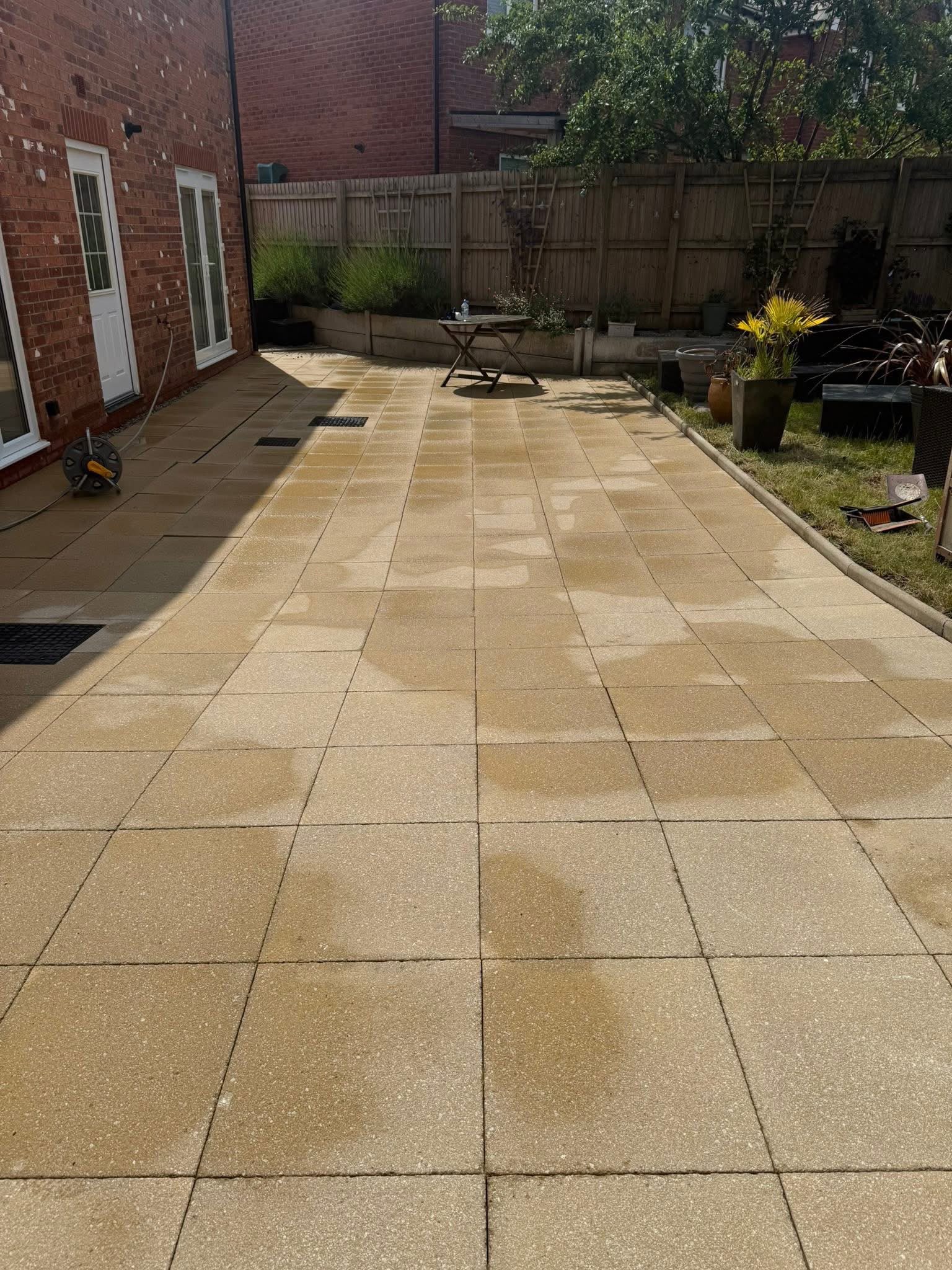 Sandstone patio cleaned in Cheshire
